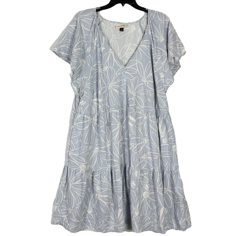 Universal Thread Blue Floral Linen Dress XXL Plus Size Tiered Summer Boho Beachy